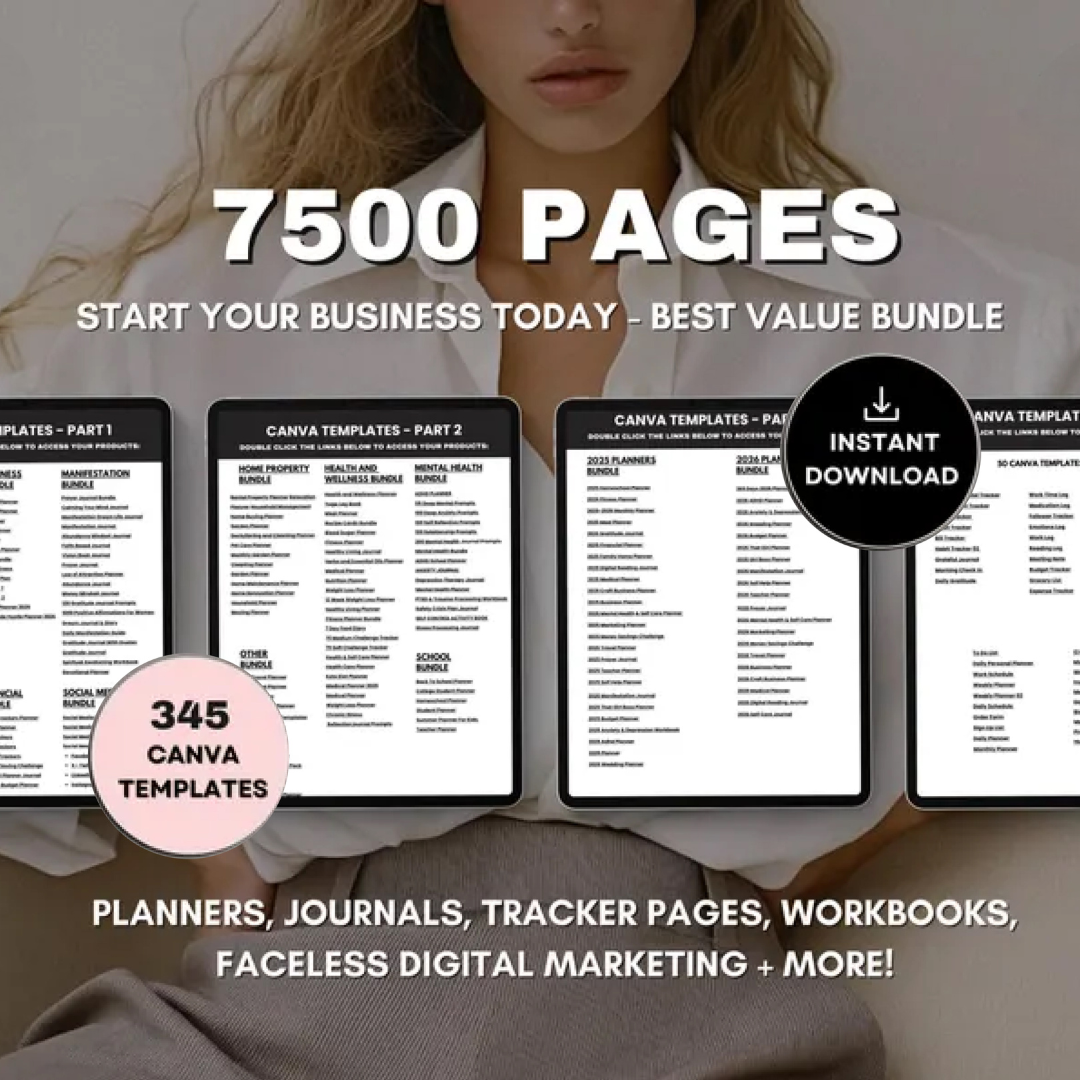 7500 Done For You PLR MRR Digital Canva Template Bundle, 2025 2026 Digital DFY Templates, Planners, Journals, Trackers, 100% Resell Rights