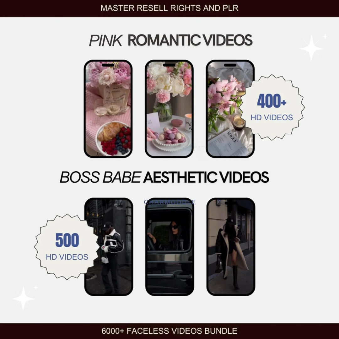 8000+ Faceless Reels Bundle, Luxury Aesthetic Faceless Videos for Instagram TikTok, Includes PLR & MRR Resell Rights DFY Digital Marketing