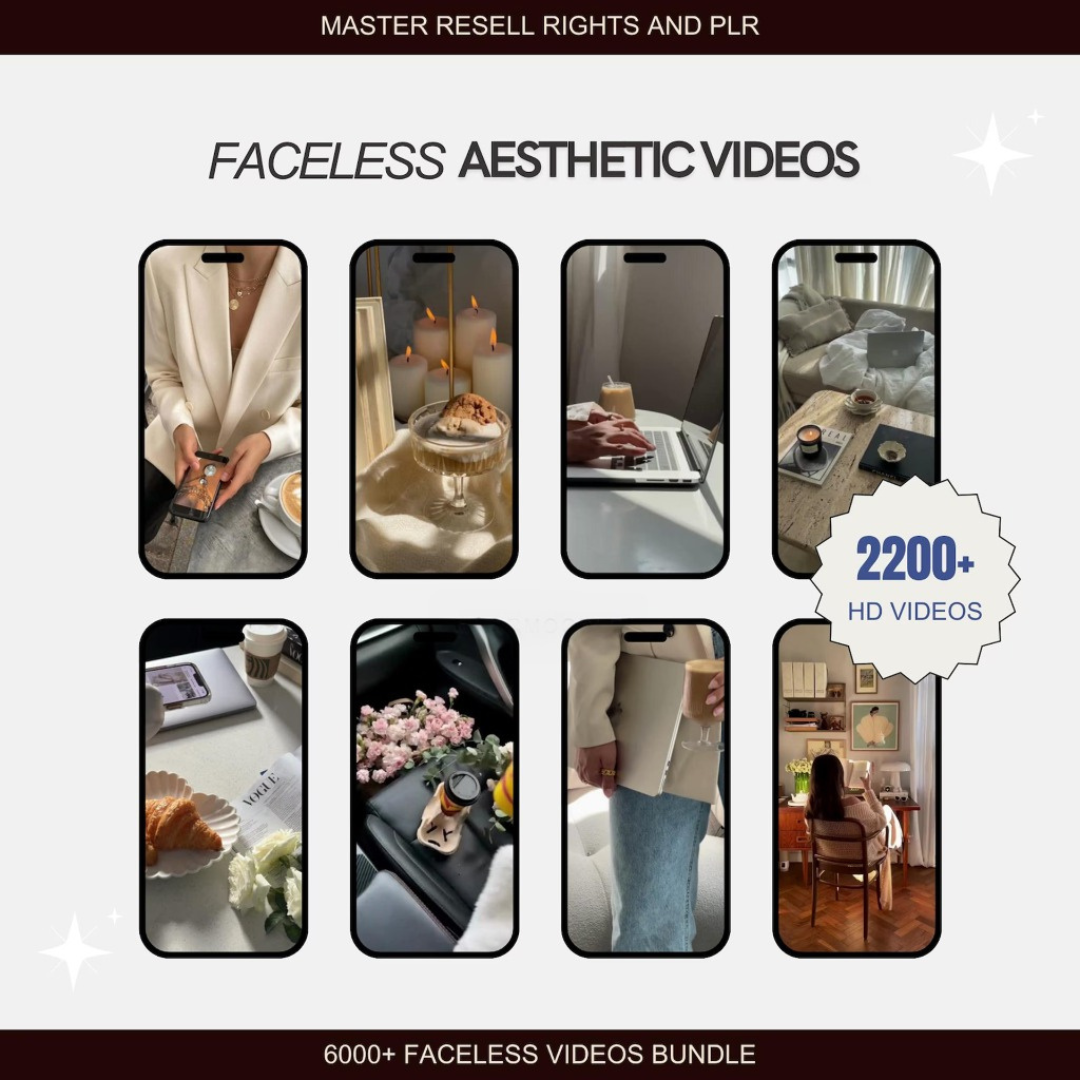 8000+ Faceless Reels Bundle, Luxury Aesthetic Faceless Videos for Instagram TikTok, Includes PLR & MRR Resell Rights DFY Digital Marketing
