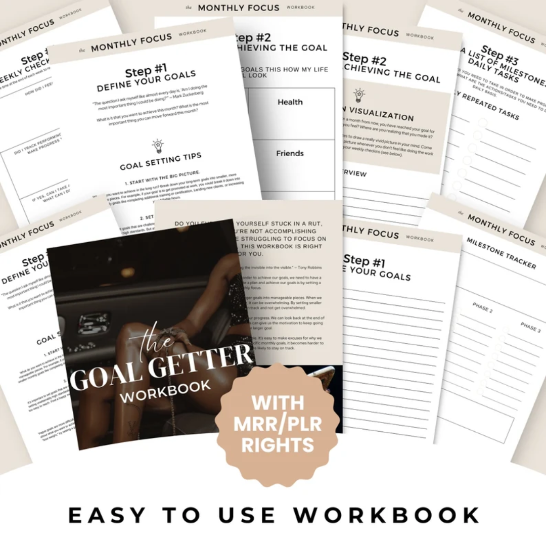 PLR Ebook Workbook PLR Digital Product Master Resell Rights Goal Getter Workbook Digital Marketing PLR Template Passive income planner