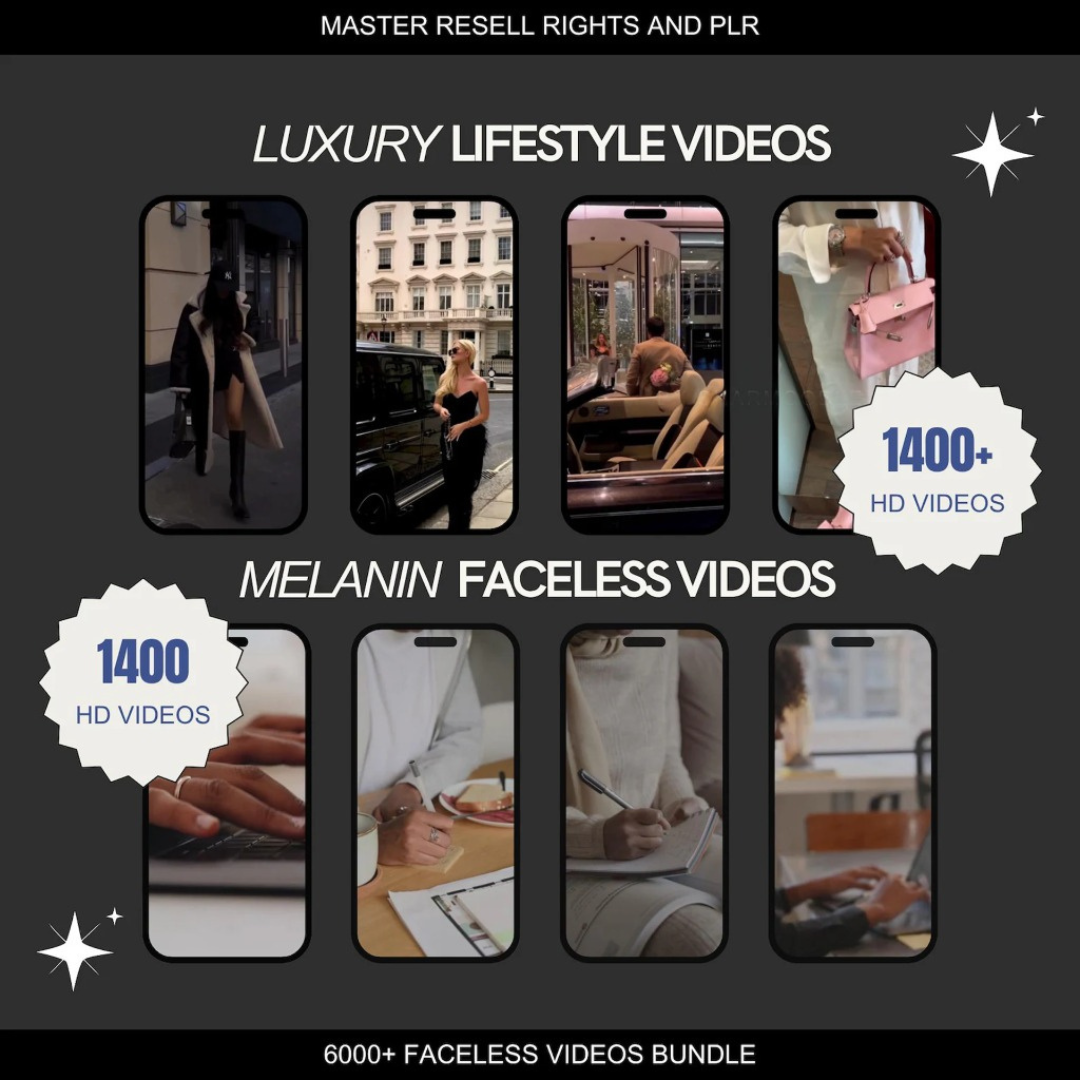 8000+ Faceless Reels Bundle, Luxury Aesthetic Faceless Videos for Instagram TikTok, Includes PLR & MRR Resell Rights DFY Digital Marketing