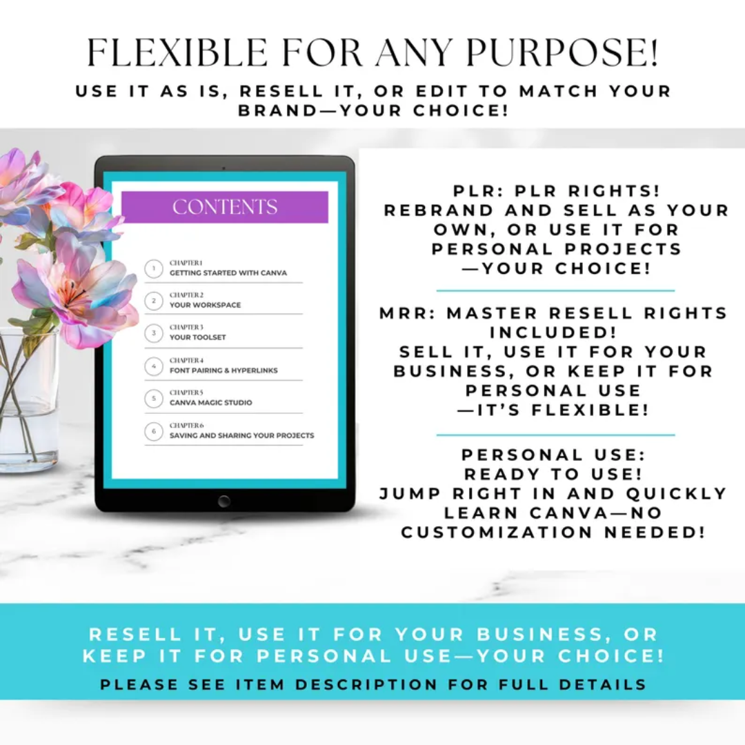 Canva Crash Course With MRR, PLR, Master Resell and Private Label Rights, How To Use Canva, Editable Template, Video Tutorials,Rebrand, DFY